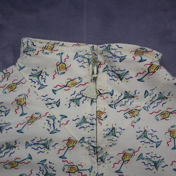 Euro Joy Shirt Womens M Ivory Long Sleeve High Neck Full Zip Print Blouse - Picture 7 of 16